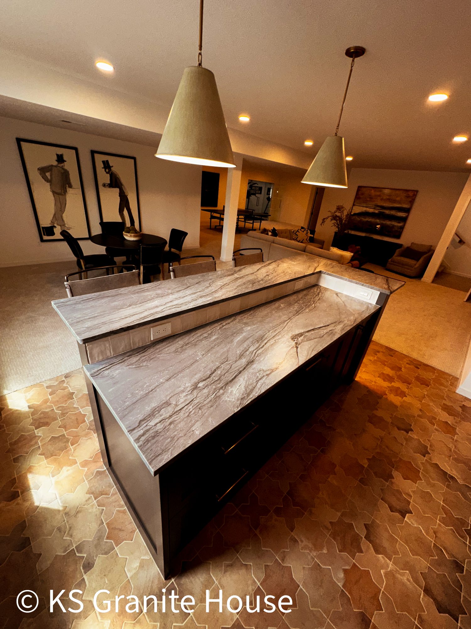 Custom bar and island countertops for a basement build